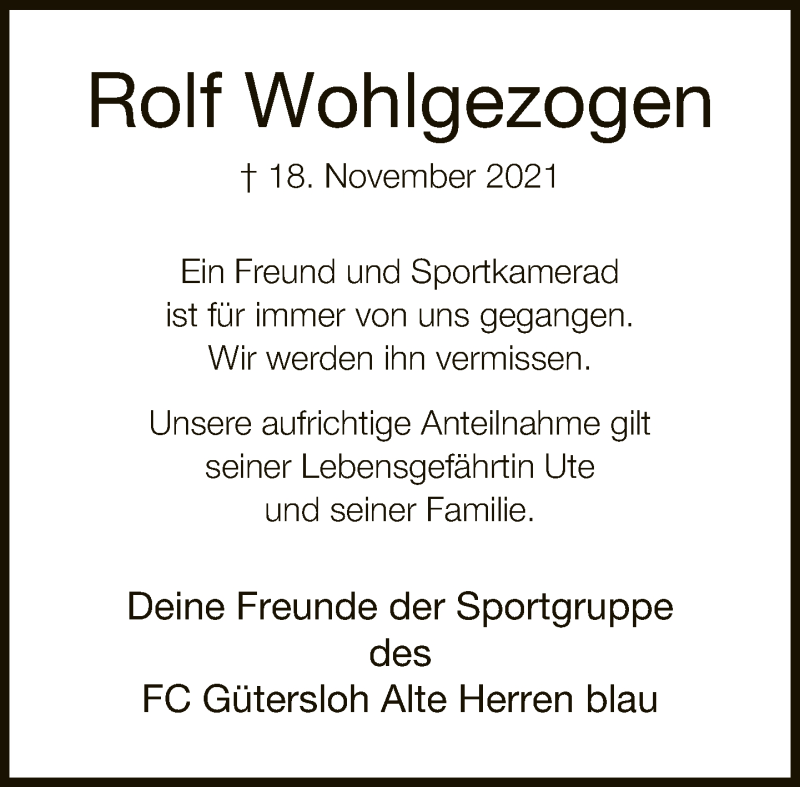  Traueranzeige für Rolf Wohlgezogen vom 10.12.2021 aus Neue Westfälische