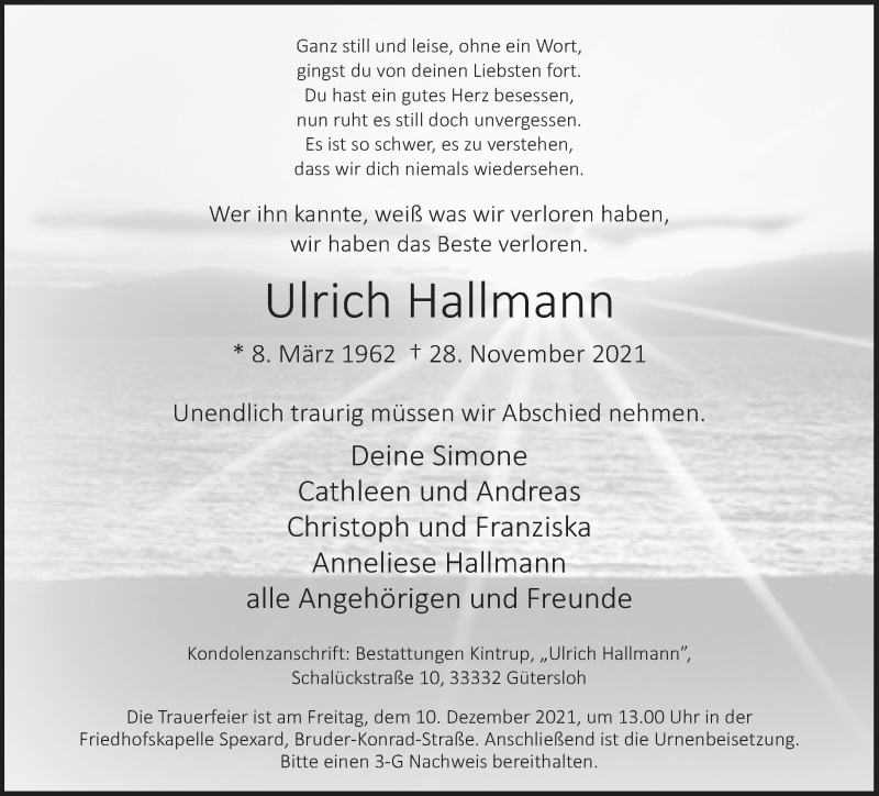  Traueranzeige für Ulrich Hallmann vom 04.12.2021 aus Neue Westfälische