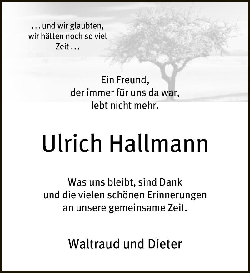  Traueranzeige für Ulrich Hallmann vom 04.12.2021 aus Neue Westfälische