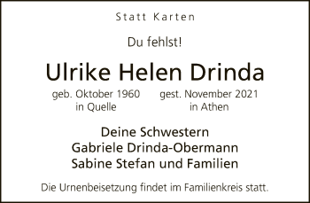 Traueranzeige von Ulrike Helen Drinda von Neue Westfälische