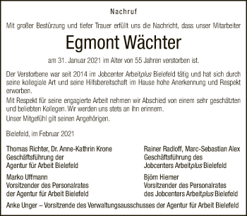 Traueranzeige von Egmont Wächter von Neue Westfälische