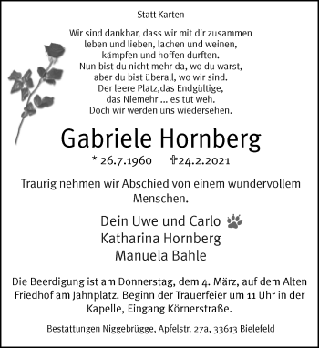 Traueranzeige von Gabriele Hornberg von Neue Westfälische