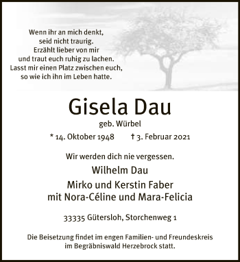 Traueranzeige von Gisela Dau von Neue Westfälische