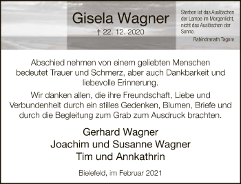 Traueranzeige von Gisela Wagner von Neue Westfälische
