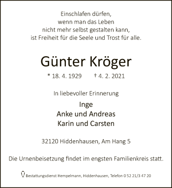 Traueranzeige von Günter Kröger von Neue Westfälische