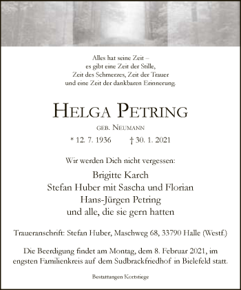 Traueranzeige von Helga Petring von Neue Westfälische