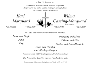 Traueranzeige von Karl und Wilma Marquard von Neue Westfälische