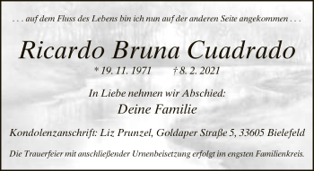 Traueranzeige von Ricardo Bruna Cuadrado von Neue Westfälische
