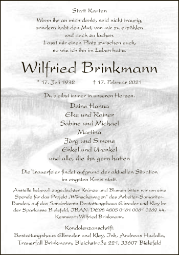 Traueranzeige von Wilfried Brinkmann von Neue Westfälische