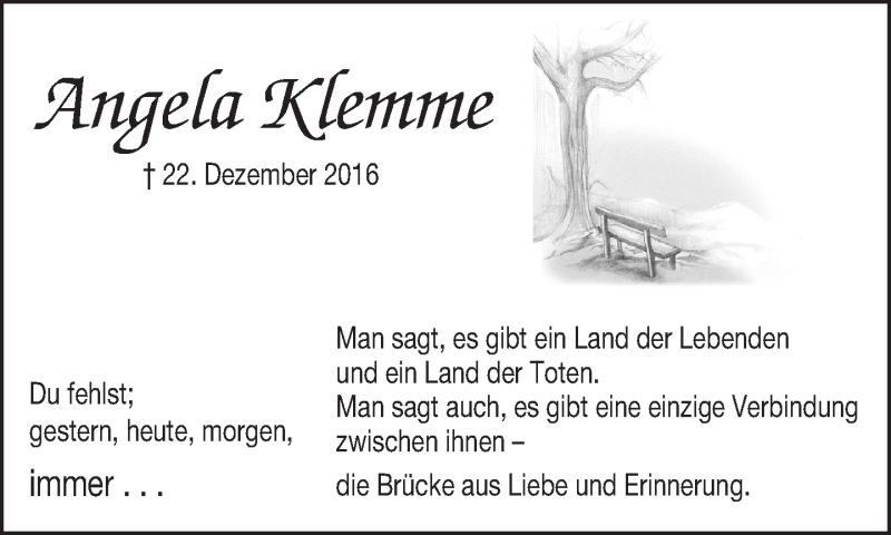  Traueranzeige für Angela Klemme vom 24.12.2020 aus Neue Westfälische