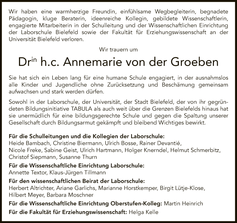  Traueranzeige für Annemarie von der Groeben vom 06.03.2021 aus Neue Westfälische