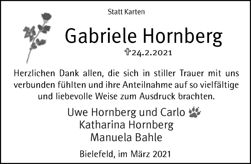  Traueranzeige für Gabriele Hornberg vom 13.03.2021 aus Neue Westfälische