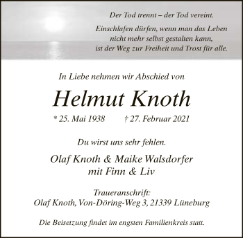 Traueranzeige von Helmut Knoth von Neue Westfälische
