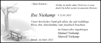 Traueranzeige von Ilse Niekamp von Neue Westfälische