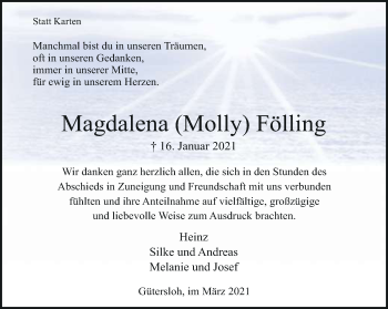 Traueranzeige von Magdalena Fölling von Neue Westfälische