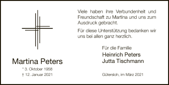Traueranzeige von Martina Peters von Neue Westfälische