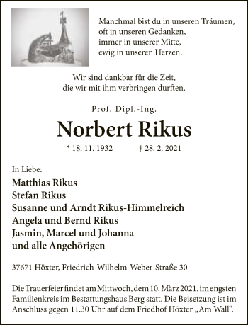 Traueranzeige von Norbert Rikus von Neue Westfälische