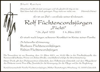 Traueranzeige von Rolf Füchtencordsjürgen von Neue Westfälische