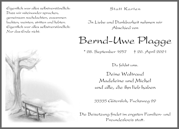 Traueranzeige von Bernd-Uwe Plagge von Neue Westfälische