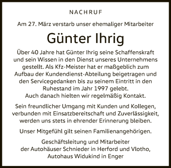 Traueranzeige von Günter Ihrig von Neue Westfälische