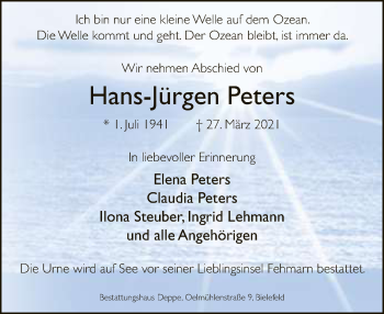 Traueranzeige von Hans-Jürgen Peters von Neue Westfälische