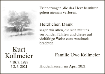 Traueranzeige von Kurt Kollmeier von Neue Westfälische