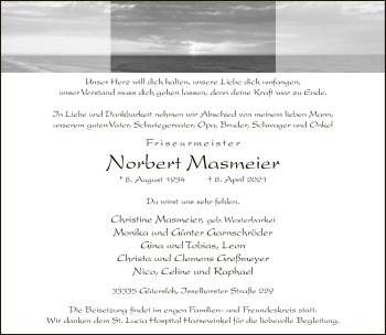 Traueranzeige von Norbert Masmeier von Neue Westfälische