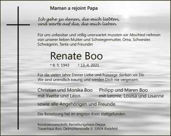 Traueranzeige von Renate Boo von Neue Westfälische