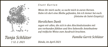 Traueranzeige von Tanja Schlüter von Neue Westfälische