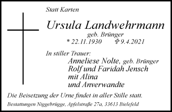 Traueranzeige von Ursula Landwehrmann von Neue Westfälische