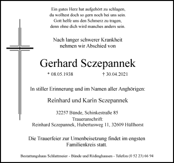 Traueranzeige von Gerhard Sczepannek von Neue Westfälische