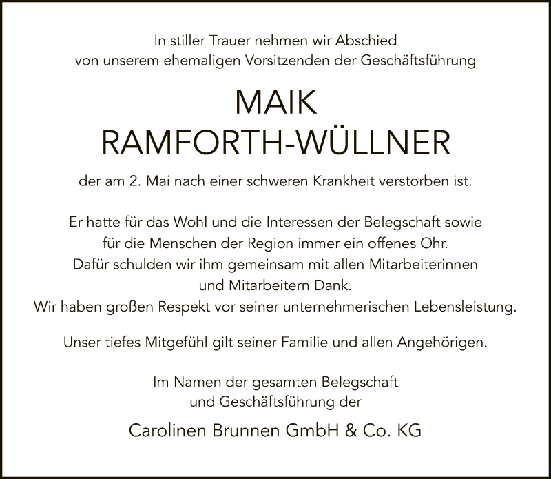  Traueranzeige für Maik Ramforth-Wüllner vom 08.05.2021 aus Neue Westfälische
