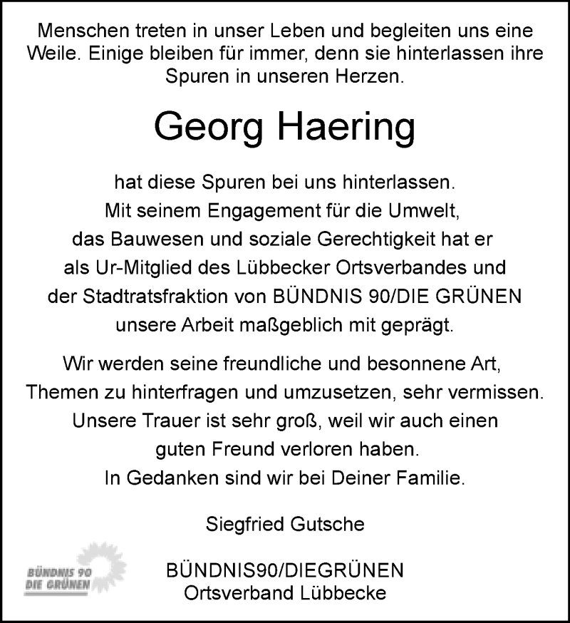  Traueranzeige für Georg Haering vom 12.05.2021 aus Neue Westfälische