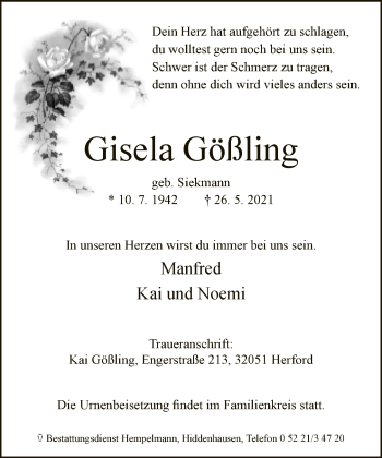 Traueranzeige von Gisela Gößling von Neue Westfälische