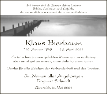 Traueranzeige von Klaus Bierbaum von Neue Westfälische