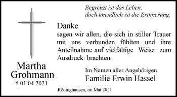 Traueranzeige von Martha Grohmann von Neue Westfälische