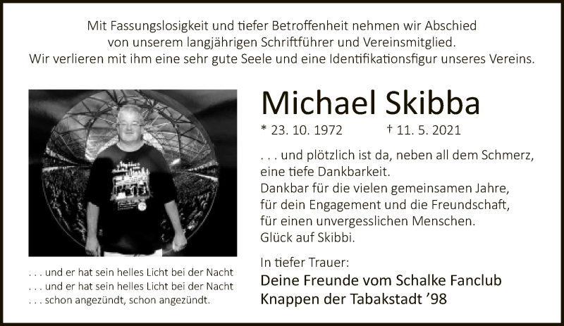  Traueranzeige für Michael Skibba vom 15.05.2021 aus Neue Westfälische