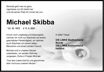 Traueranzeige von Michael Skibba von Neue Westfälische