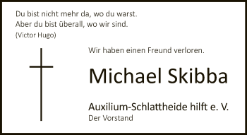 Traueranzeige von Michael Skibba von Neue Westfälische