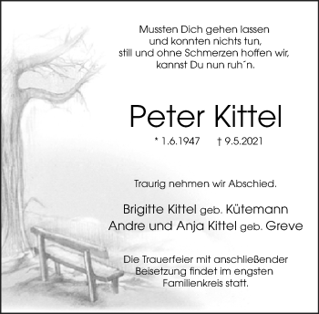 Traueranzeige von Peter Kittel von Neue Westfälische