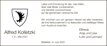 Traueranzeige von Alfred Kolletzki von Neue Westfälische