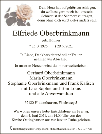 Traueranzeige von Elfriede Oberbrinkmann von Neue Westfälische