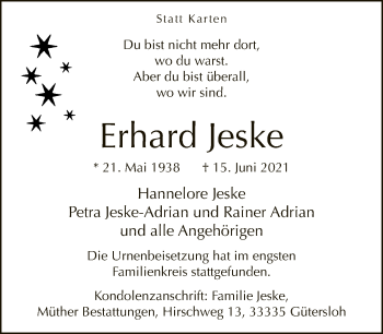 Traueranzeige von Erhard Jeske von Neue Westfälische