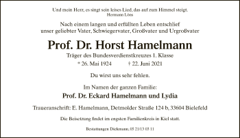 Traueranzeige von Horst Hamelmann von Neue Westfälische