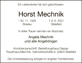 Traueranzeige von Horst Mechnik von Neue Westfälische