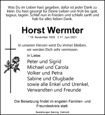 Traueranzeige von Horst Wermter von Neue Westfälische