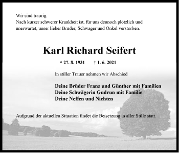 Traueranzeige von Karl Richard Seifert von Neue Westfälische