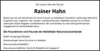 Traueranzeige von Rainer Hahn von Neue Westfälische