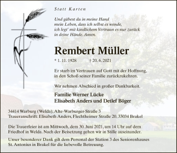 Traueranzeige von Rembert Müller von Neue Westfälische