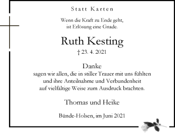 Traueranzeige von Ruth Kesting von Neue Westfälische